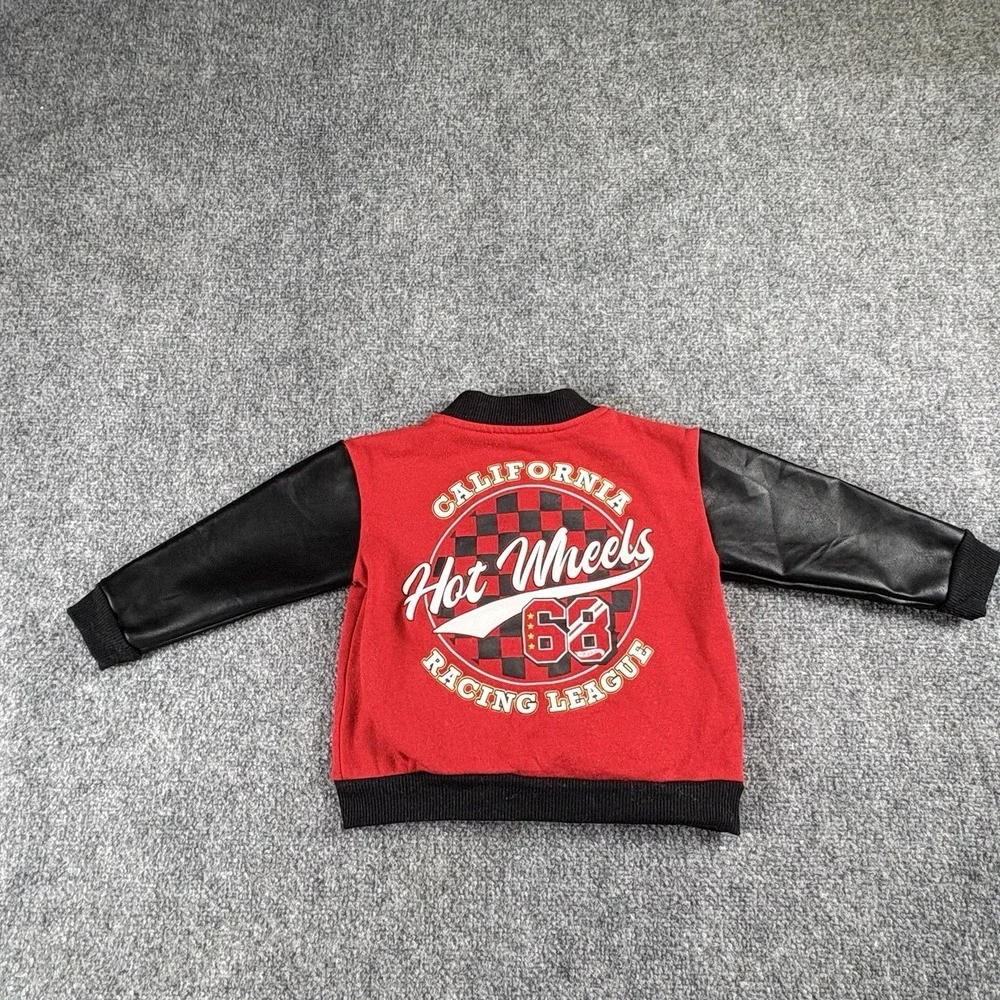 Hot Wheels Jacket Boys 2T Red Black Varsity Bomber Racing League Race Car Toys